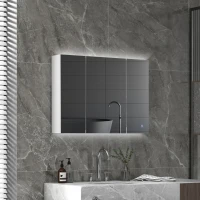 kleankin Armoire murale miroir avec éclairage LED de Salle de Bain 2 en 1, meuble 3 portes,  dim. 90L x 15l x 65H cm(m-10)