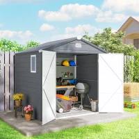 Outsunny Abri de jardin en résine 4,56 m² avec kit de fondation galvanisé structure en aluminium 240 x 190 x 228 cm gris foncé(m-10)