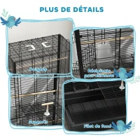 PawHut Cage à oiseaux volière avec portes perchoirs cage pour canaris perruches perroquets 61 x 36,5 x 98 cm noir(m-7)