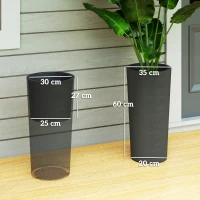Outsunny Lot de 2 pots de plantes empilables, jardinières hautes en plastique, bac intérieur et trous de drainage, Ø35x60cm, gris(m-3)