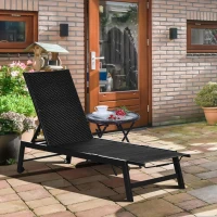 Outsunny Chaise longue bain de soleil en résine tressée imitation rotin avec roues dossier inclinable aluminium noir(m-10)