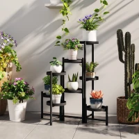 Outsunny Support plantes intérieur en acier 8 niveaux étagère à plantes structure triangulaire pliable 75 x 49 x 82 cm noir(m-10)