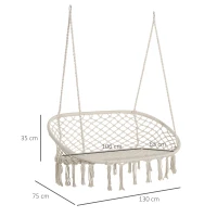 Outsunny Chaise Suspendue Banc Suspendu dim. 130L x 75l x 35H m macramé Coton Polyester Beige(m-3)