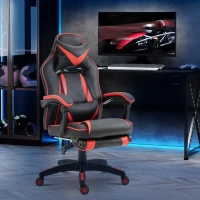 HOMCOM Chaise gaming Fauteuil Gamer Fauteuil de Bureau ergonomique avec support lombaire et Repose-Pieds revêtement synthétique Noir Rouge(m-10)