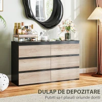 HOMCOM Comodă cu 6 Sertare pentru Dormitor din Lemn cu Șine Metalice, 120x39x75 cm, Neagră și de Culoarea Lemnului(m-4)