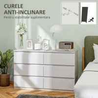 HOMCOM Comodă cu 6 sertare pentru dormitor, din lemn, cu ghidaje metalice, 120x39x75 cm, albă(m-6)