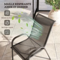 Outsunny Lot de 2 chaises de jardin chaises empilables dossiers hauts tissu maille respirante cadre acier 54 x 71 x 93 cm noir(m-5)
