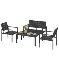 Outsunny Salon de jardin extérieur 4 pièces canapé 2 places, 2 chaises et table basse, mobilier de jardin terrasse veranda, noir