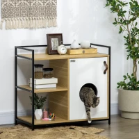 PawHut Maison de toilette pour chat meuble cache litière pour chat 2 étagères et grand plateau 80 x 40 x 73 cm(m-10)