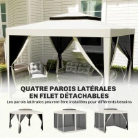 Outsunny Tonnelle barnum de jardin 3 x 3 m avec 4 moustiquaires amovibles - double toit - crème(m-7)