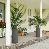 Outsunny Lot de 2 pots de plantes empilables, jardinières hautes en plastique, bac intérieur et trous de drainage, Ø35x60cm, gris(m-2)