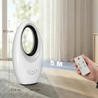 HOMCOM Ventilator turn fără pale, ventilator silențios 36 dB cu oscilație 60°, iluminare LED, 3 trepte de viteză, 7,5-Stunden-Timer, telecomandă(m-3)