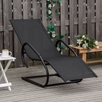 Outsunny Chaise longue transat bain de soleil design contemporain grand confort revêtement textilène métal galvanisé dim. 160L x 59,5l x 83H cm noir(m-10)