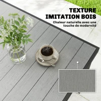 Outsunny Table de jardin pour 4 à 6 personnes, table à manger extérieure avec plateau à lattes, 140 x 90 x 74 cm, gris(m-4)