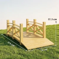 Outsunny Ponte giardino in legno ad arco con corrimano, 174x78x57,5 cm, Legno naturale(m-3)