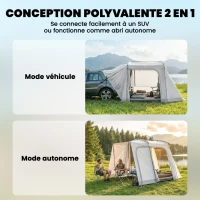Outsunny Tente arrière de voiture Tente d'auvent de Voiture pour 2 à 4 per. 320 x 280 x 205 cm avec 4 portes, fenêtre, gris(m-4)