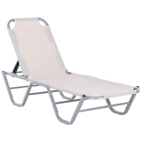 Outsunny Bain de Soleil transat Chaise Longue Design Contemporain Dossier inclinable Multi-Positions aluminium textilène dim. 163L x 58,5I x 91H cm Crème(m-12)