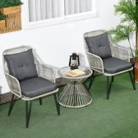 Outsunny Salon de jardin en résine tressée 3 pièces cadre en acier 2 fauteuils + 1 table basse ronde coussins inclus(m-10)