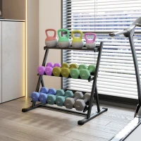 SPORTNOW Support pour haltères à 3 niveaux, support de poids réglable en acier pour haltères, kettlebells, noir(m-10)