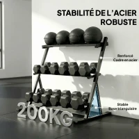 SPORTNOW Support pour haltères à 3 niveaux, support de poids réglable en acier pour haltères, kettlebells, noir(m-6)