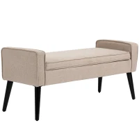 HOMCOM Banc de rangement, coffre de rangement avec assise rembourré, bout de lit en tissu aspect lin avec pieds effilés en bois, 120 x 45 x 54 cm, beige(m-1)