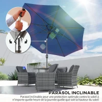 Outsunny Parasol de jardin extérieur Parasol droit inclinable Ø 3 m en métal Rond Polyester 180g/m² manivelle inclinable Bleu(m-4)