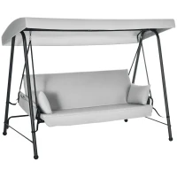 Outsunny Balancelle de jardin 3 places convertible toit inclinaison réglable 2 pochettes de rangement 236 x 138 x 185 cm gris(m-1)