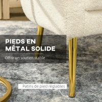 HOMCOM Fauteuil salon avec appuie-tête amovible, fauteuil crapaud en peluche teddy, pieds en métal, 71 x 65 x 90 cm, crème(m-6)