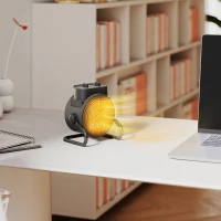 HOMCOM Chauffage d'appoint céramique PTC, radiateur électrique soufflant 2000 W, thermostat réglable, 21,5 x 15,8 x 22 cm, noir(m-9)