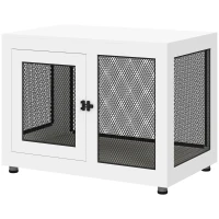 PawHut Jaula para Perros Medianos de Interior Mesa Auxiliar con 2 Puertas con Pestillo y Cojín 94x60x71,5 cm Blanco(m-11)