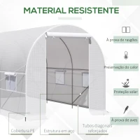 Outsunny Estufa Tipo Túnel 400x200x200cm Estufa de Jardim com Portas Enroláveis e 6 Janelas Cobertura de PE 140 g/m² Estrutura de Metal para Cultivo de Plantas Verduras Branco(m-4)