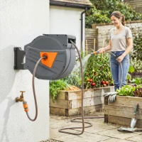 Outsunny Retractable Hose Reel Wall Mounted, 40+2m Garden Hose Pipe Reel with Auto Retraction, Self-Locking, Orange(m-2)