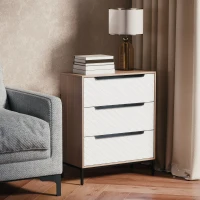 HOMCOM Cómoda con 3 Cajones de Tela Frentes con Patrón de Diamante para Salón Oficina Vestidor Natural y Blanco(m-9)