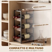 Portabottiglie HOMCOM, scaffali ondulati, piedini regolabili, marrone rustico, nero.(m-4)