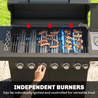 Outsunny 6+1 Burner Gas BBQ Grill, Outdoor Barbecue Trolley with Wheels, Warming Rack, Thermometer, Bottle Opener, Black(m-5)