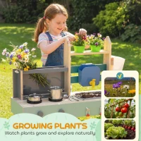 AIYAPLAY Mud Kitchen with Working Faucet, Kids Play Kitchen with Flower Pots, Kitchen Accessories, Planting Tools, Blue(m-5)