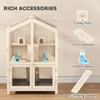 PawHut Klatka dla chomików z drewna, 3 poziomy, domek, huśtawki, rampy, poidła, 68 x 61,5 x 90 cm, drewno naturalne(m-5)