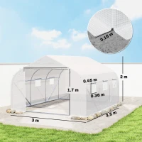 Outsunny 2H x 3.5L x 3W (m) Walk-in Tunnel PE Mesh Greenhouse White(m-3)