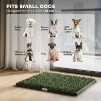 PawHut Toaleta dla psów 63 x 50,5 cm z 2 sztucznymi matami trawiastymi, łatwa w czyszczeniu toaleta dla psów na balkon, do domu Czarny+Zielony(m-7)