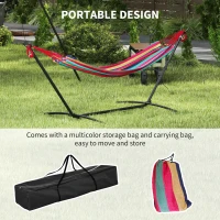 Outsunny 298 x 117cm Hammock with Stand Camping Hammock with Portable Carrying Bag, Adjustable Height, 120kg Load Capacity, Multicolour(m-7)