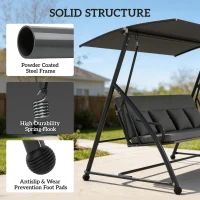 Outsunny Outdoor 2-in-1 Swing Chair Lounger 3 Seater Garden Swing Seat Bed Convertible Tilt Canopy W/ Cushion, Dark Grey(m-7)