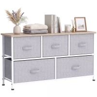 HOMCOM Cómoda con 5 Cajones de Tela Cómoda para Dormitorio Marco Metálico 100x30x54 cm Gris(m-10)