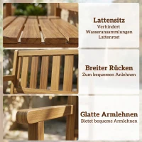 Outsunny Gartenbank 3-Sitzer Wetterfest Holzbank mit Rückenlehne Armlehnen, Holz Sitzbank 360 kg belastbar Teak(m-6)