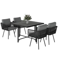Outsunny 5 Piece Garden Furniture Set, Garden Dining Set with Wood-Plastic Table and 4 Armchairs, Light Grey(m-11)
