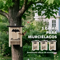 PawHut Set de 3 Casas para Murciélagos Cajas de Madera para Exterior Jardín Huerto o Granja Fácil de Colgar 18x6x22,5 cm(m-4)
