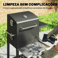 Outsunny Churrasqueira de Carvão Portátil com Grelha em Aço Inoxidável, Prateleira Lateral, Termómetro, Bandeja e Rodas, Preto(m-8)