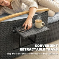 Outsunny Double Garden Rattan Daybed, Wicker Sun Bed Chaise Lounger with Storage Ottoman, 4-Level Adjustable Backrest, Dark Grey(m-9)