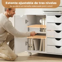 HOMCOM Mueble para Impresora con Estación de Carga y Ruedas 5 Cajones Puertos USB Estante Ajustable Blanco(m-6)