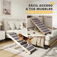 PawHut Rampa para Perros Plegable y Altura Ajustable 41-60 cm Rampa para Mascotas de Madera con Alfombrilla Antideslizante(m-4)