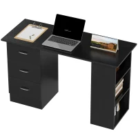 HOMCOM Computer Desk with Drawers, Home Office Desk, Writing Table, PC Workstation with 3 Storage Shelves for Working, Study, 120 x 49 x 72 cm, Black(m-11)